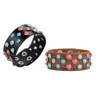 cuir de peau de vache bracelet, avec turquoise & alliage de zinc, Placage de couleur argentée, durable & pour femme, plus de couleurs à choisir, 28mm Environ 9 pouce, Vendu par brin