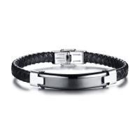 Stainless Steel Bracelet, with Leather, plated, for man, black, 8mm Approx 8.5 Inch 