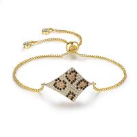 Cubic Zirconia Micro Pave Brass Bracelet, gold color plated, adjustable & box chain & micro pave cubic zirconia & for woman, nickel, lead & cadmium free Approx 4.3 Inch 