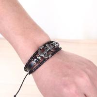 PU Leather Bracelet, with Waxed Linen Cord & Non Magnetic Hematite & Zinc Alloy, Anchor, plated, durable & Unisex & adjustable, black, 180mm Approx 7 Inch 