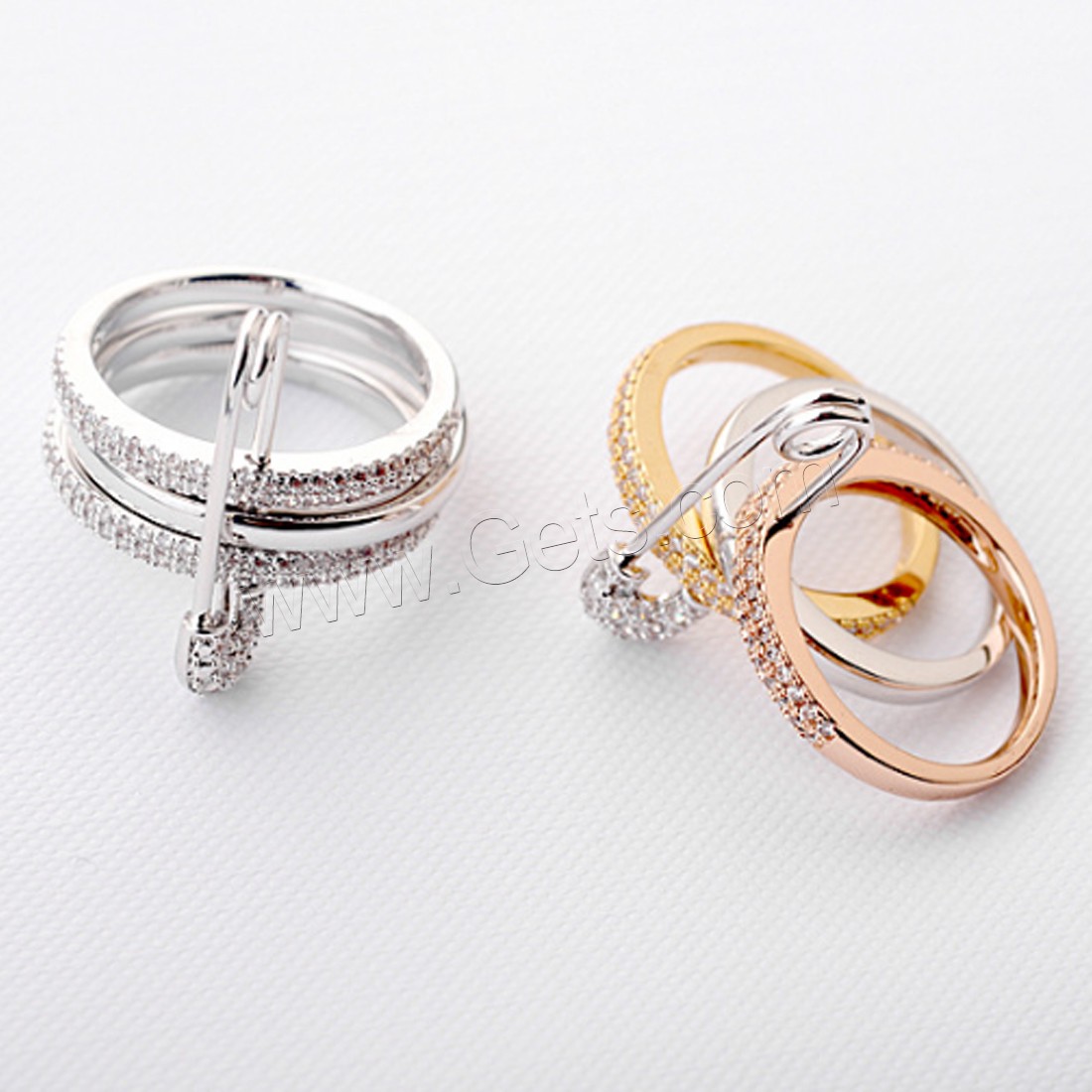 Rhinestone Brass Finger Ring, plated, different size for choice & for woman & 3-strand & with rhinestone, more colors for choice, 24mm, Sold By PC