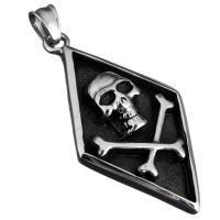 Stainless Steel Pendants, Rhombus, with skull pattern & blacken Approx 