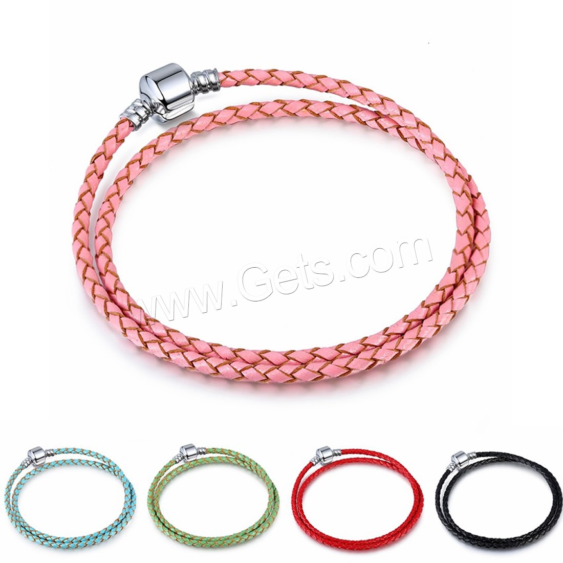 Cuero Pulsera, con metal, chapado en color de plata, longitud diferente para la opción & para mujer & 2-sarta, más colores para la opción, Vendido por Sarta