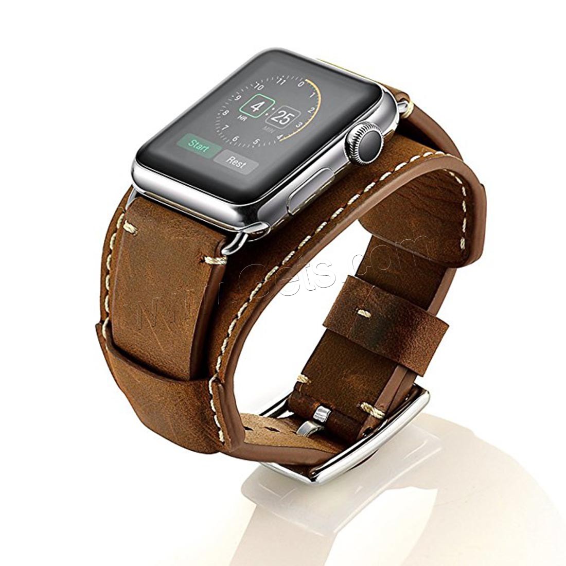 Bande de montre en acier inoxydable, Cuir, avec acier inoxydable, pour Apple Watch & normes différentes pour le choix, plus de couleurs à choisir, Longueur:Environ 7.4 pouce, Vendu par PC