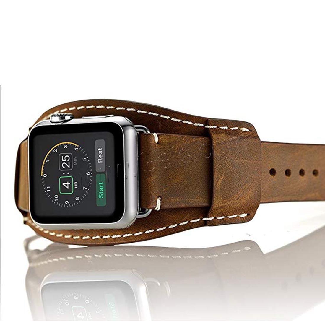 Bande de montre en acier inoxydable, Cuir, avec acier inoxydable, pour Apple Watch & normes différentes pour le choix, plus de couleurs à choisir, Longueur:Environ 7.4 pouce, Vendu par PC