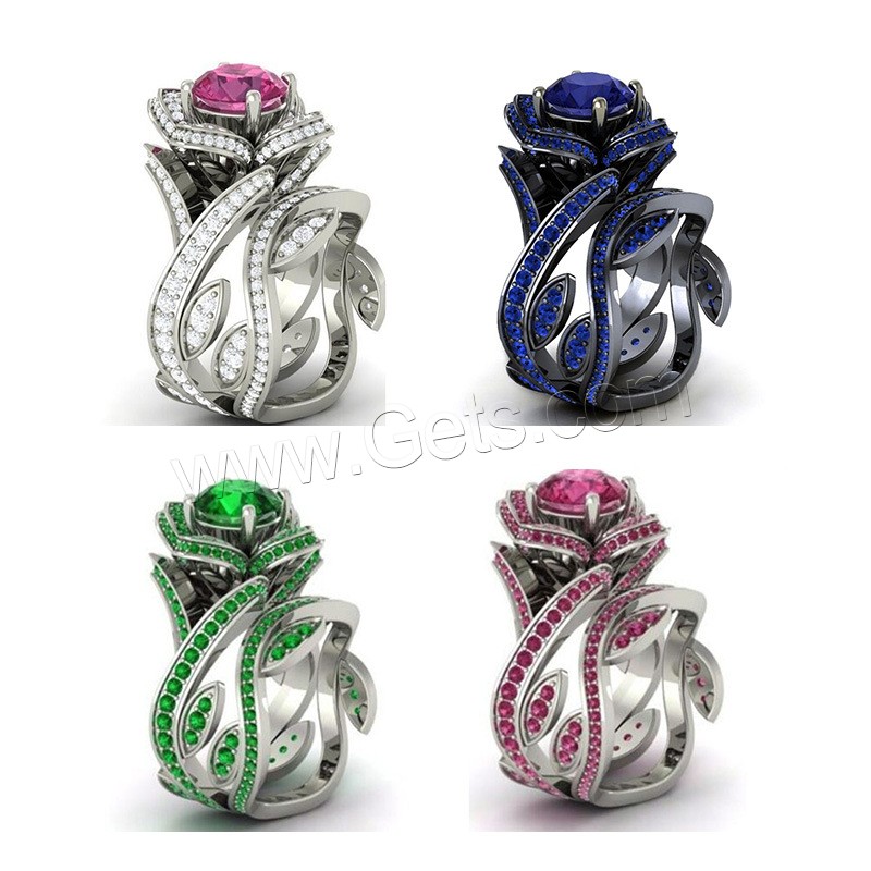 Rhinestone Brass Finger Ring, Rose, plated, different size for choice & for woman & with rhinestone, more colors for choice, 17mm, Sold By PC