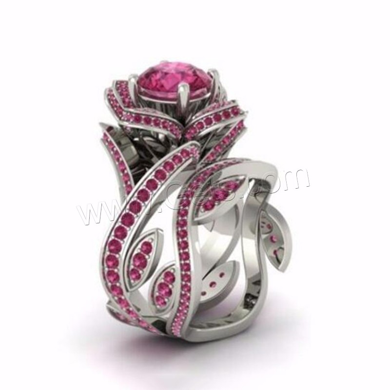 Rhinestone Brass Finger Ring, Rose, plated, different size for choice & for woman & with rhinestone, more colors for choice, 17mm, Sold By PC