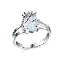 Brass Finger Ring, with Opal, platinum plated & for woman & with rhinestone 