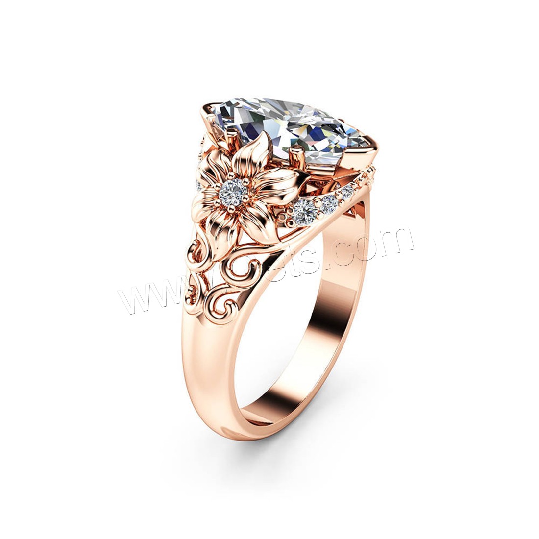 Brass Finger Ring, with Glass, rose gold color plated, different size for choice & for woman & faceted & with rhinestone, 10mm, Sold By PC