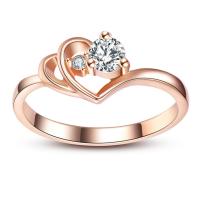 Anneau de cuivre de Zircon, laiton, coeur, Plaqué de couleur d'or rose, normes différentes pour le choix & pour femme & avec zircone cubique, 7mm, Vendu par PC