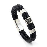 PU Leather Bracelet, with Zinc Alloy, for man, original color Approx 8.3 Inch 