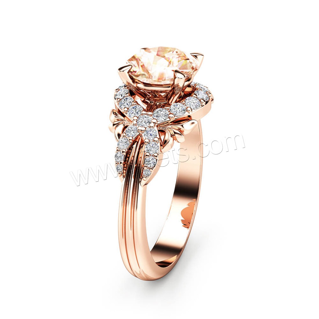 Anneau de cuivre de Zircon, laiton, Plaqué de couleur d'or rose, normes différentes pour le choix & pour femme & avec zircone cubique, 6mm, 7mm, Vendu par PC