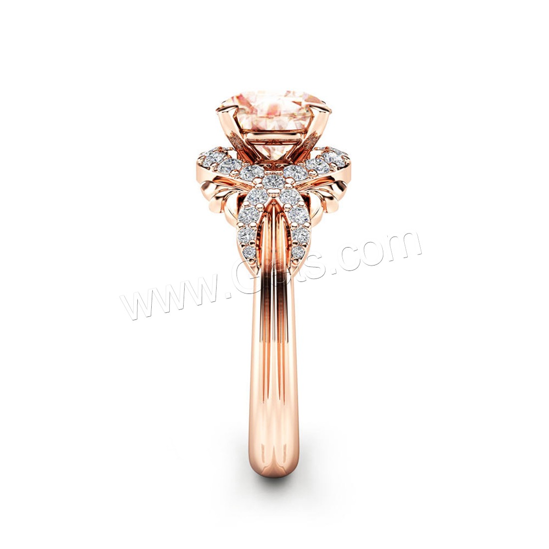 Anneau de cuivre de Zircon, laiton, Plaqué de couleur d'or rose, normes différentes pour le choix & pour femme & avec zircone cubique, 6mm, 7mm, Vendu par PC