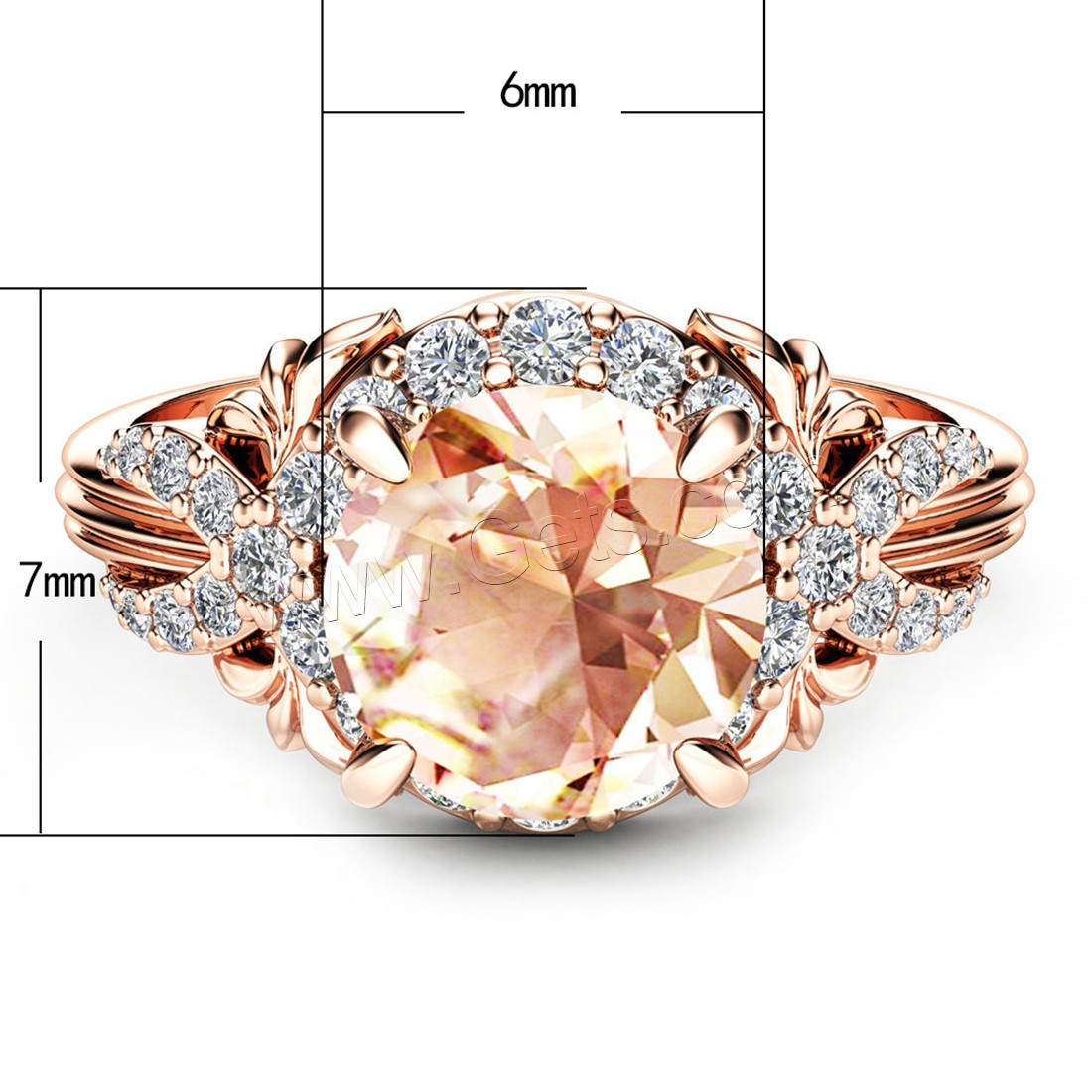 Anneau de cuivre de Zircon, laiton, Plaqué de couleur d'or rose, normes différentes pour le choix & pour femme & avec zircone cubique, 6mm, 7mm, Vendu par PC