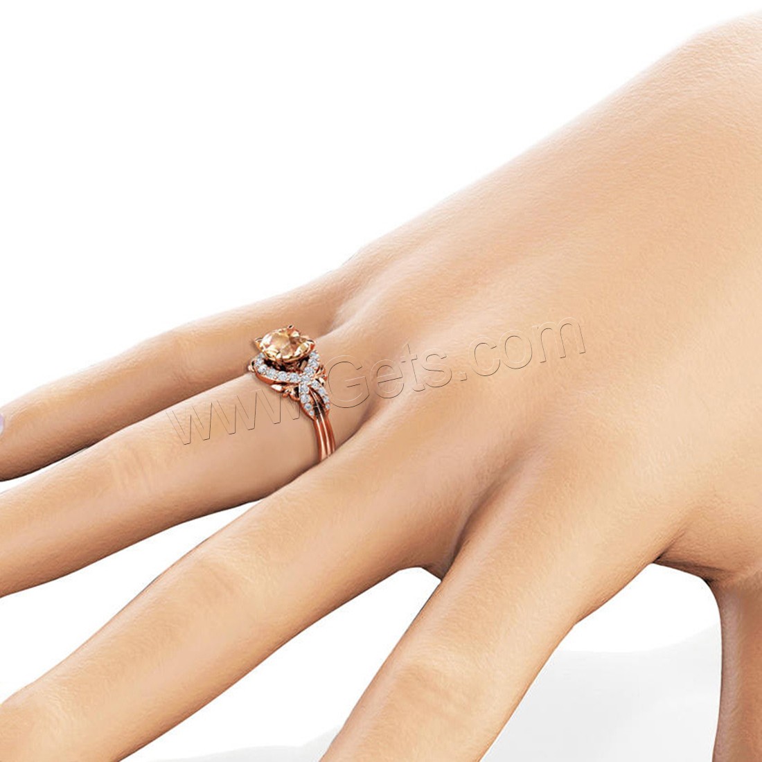 Anneau de cuivre de Zircon, laiton, Plaqué de couleur d'or rose, normes différentes pour le choix & pour femme & avec zircone cubique, 6mm, 7mm, Vendu par PC