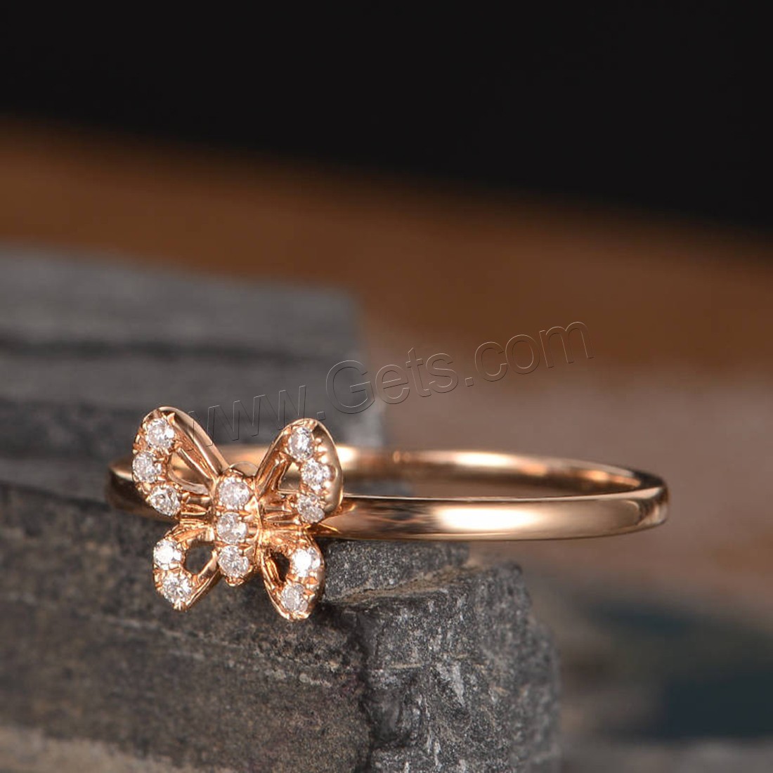 Rhinestone Brass Finger Ring, Butterfly, rose gold color plated, different size for choice & for woman & with rhinestone, 7mm, Sold By PC