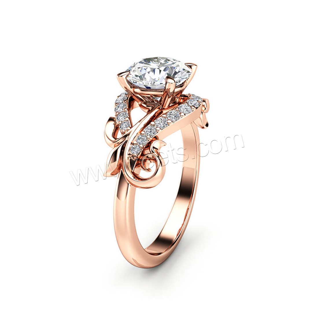 Anneau de cuivre de Zircon, laiton, Plaqué de couleur d'or rose, normes différentes pour le choix & pour femme & avec zircone cubique, 5mm, 8mm, Vendu par PC