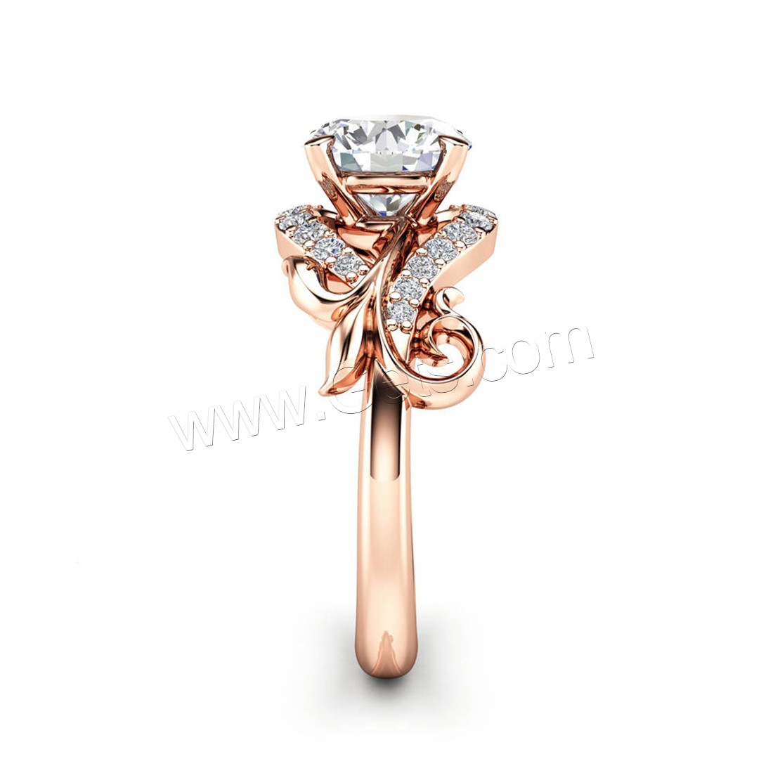 Anneau de cuivre de Zircon, laiton, Plaqué de couleur d'or rose, normes différentes pour le choix & pour femme & avec zircone cubique, 5mm, 8mm, Vendu par PC