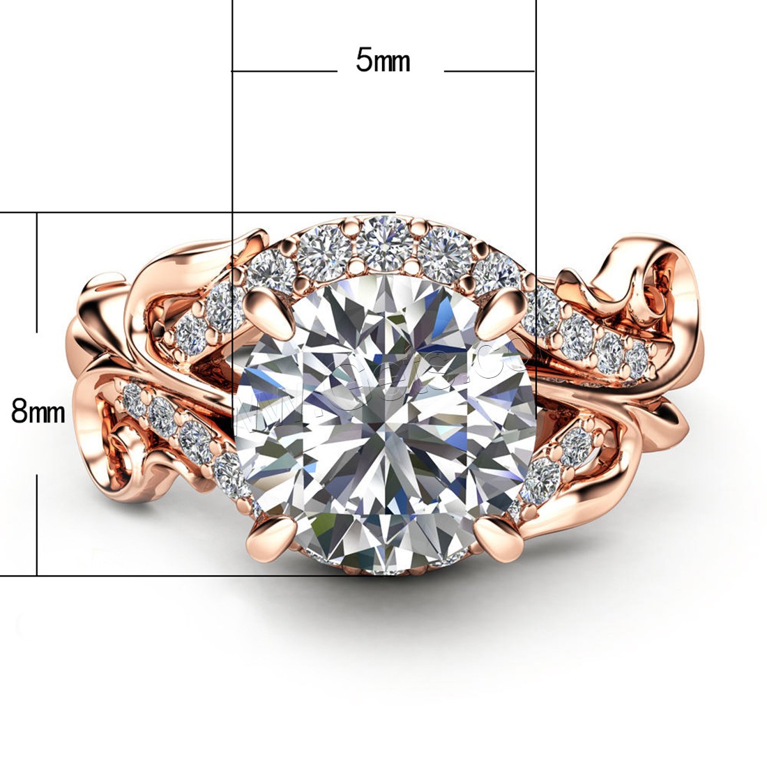 Anneau de cuivre de Zircon, laiton, Plaqué de couleur d'or rose, normes différentes pour le choix & pour femme & avec zircone cubique, 5mm, 8mm, Vendu par PC