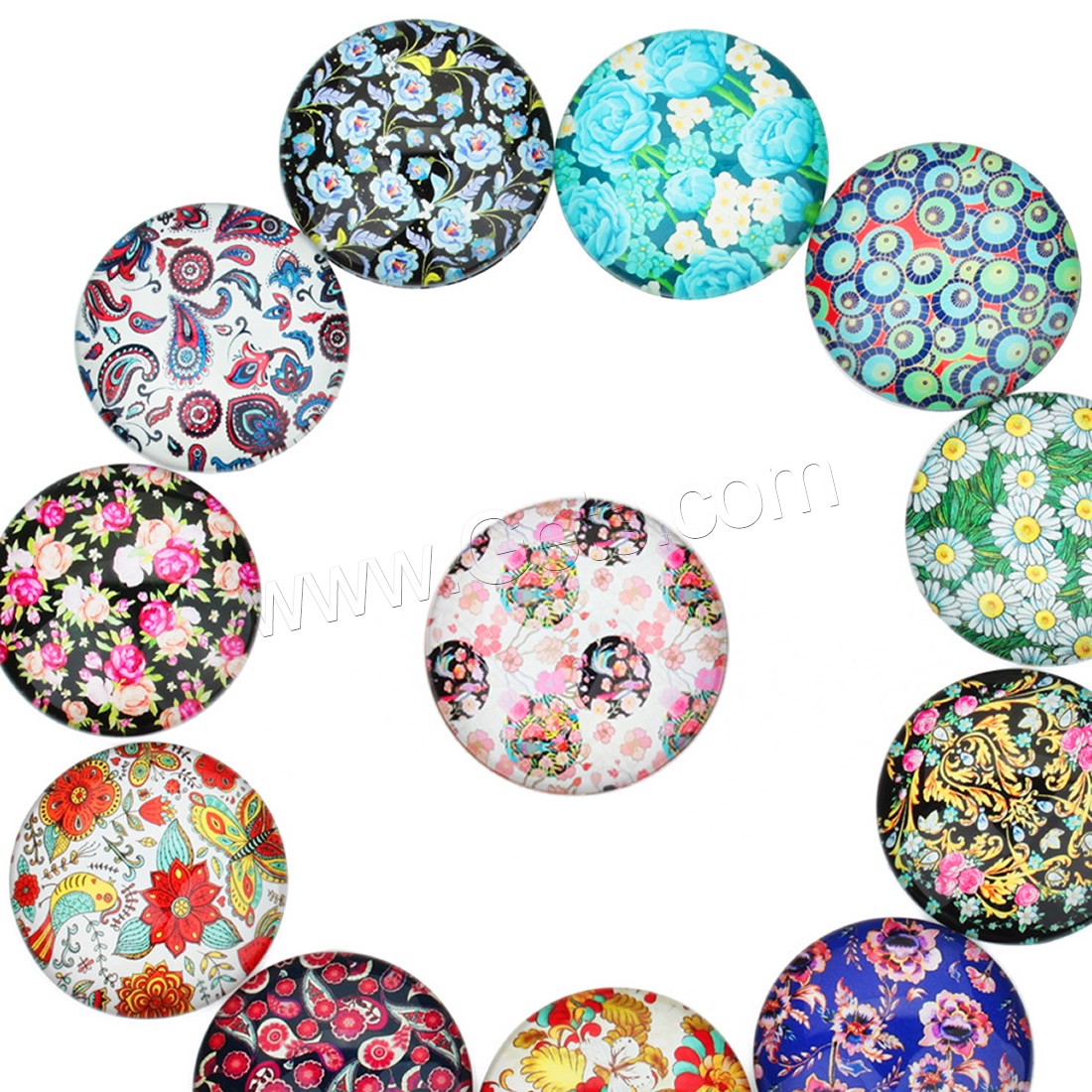 Temps Gem Cabochon, verre, Plat rond, temps bijou bijoux & modèle mixte & normes différentes pour le choix & dos plat, plus de couleurs à choisir, 20PC/sac, Vendu par sac