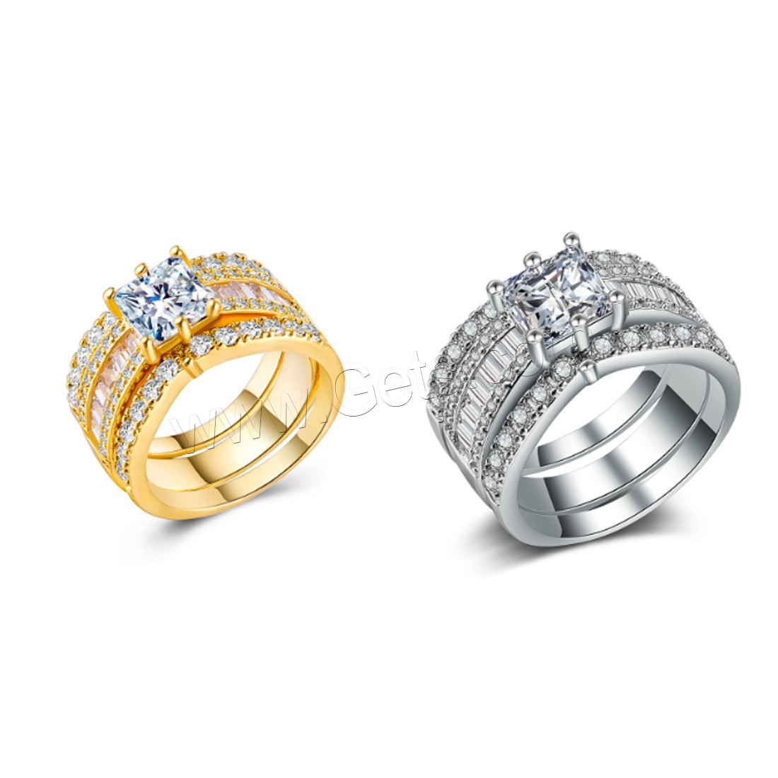 Brass Ring Set, metal, chapado, diverso tamaño para la opción & para la pareja & con circonia cúbica, más colores para la opción, 3PCs/Set, Vendido por Set