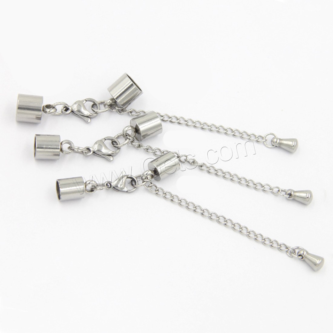 Stainless Steel Lobster Claw Cord Clasp, different size for choice & with end cap, original color, 0.6x5mm, Length:Approx 2 Inch, 100PCs/Lot, Sold By Lot