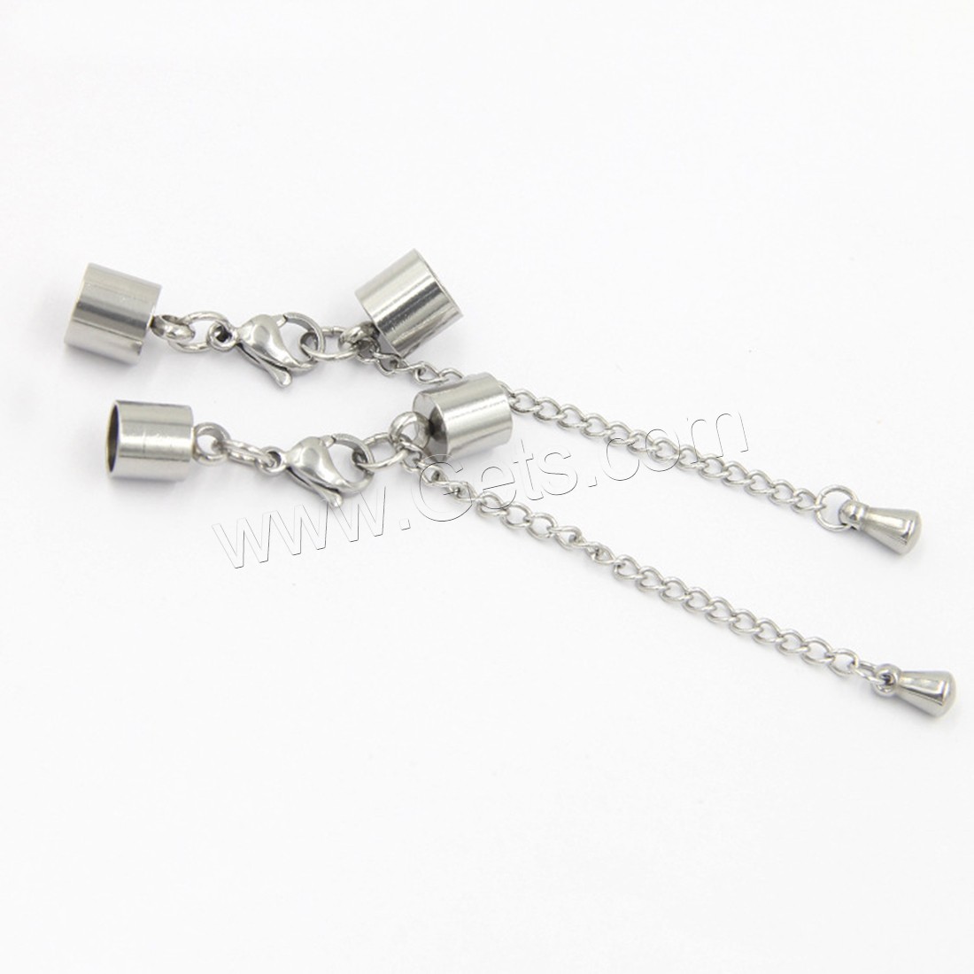 Stainless Steel Lobster Claw Cord Clasp, different size for choice & with end cap, original color, 0.6x5mm, Length:Approx 2 Inch, 100PCs/Lot, Sold By Lot