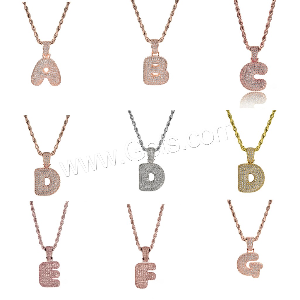 Brass Sweater Kette Halskette, Messing, Alphabet-Buchstabe, plattiert, Französische Seilkette & verschiedene Stile für Wahl & Micro pave Zirkonia & für Frau, keine, Länge:ca. 23.6 ZollInch, verkauft von Strang