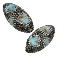 Lehm pflastern Perle, mit Larimar, Olive, mit Strass, 17x35x17mm, Bohrung:ca. 1.5mm, verkauft von PC