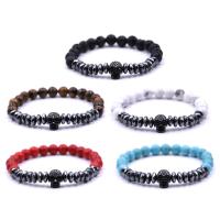 Edelstein Armband, mit elastischer Faden & Non- magnetische Hämatit & Messing, Schädel, plattiert, natürliche & verschiedenen Materialien für die Wahl & unisex & Micro pave Zirkonia & facettierte, Länge:ca. 7.5 ZollInch, verkauft von Strang