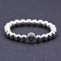 Cubic Zirconia Micro Pave Brass Bracelet, with Elastic Thread, Skull, plated, Unisex & micro pave cubic zirconia Approx 7.5 Inch 