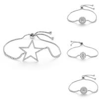 Pulseras de latón Zircon cúbico, metal, chapado en platina real, ajustable & cadena de caja & diferentes estilos para la opción & para mujer & con circonia cúbica, libre de níquel, plomo & cadmio, longitud:aproximado 7.5 Inch, Vendido por Sarta