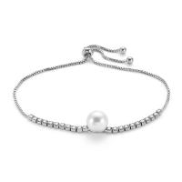 Brass Bracelet, with ABS Plastic Pearl, platinum plated, adjustable & box chain & for woman & with cubic zirconia, nickel, lead & cadmium free, 10mm Approx 7.5 Inch 