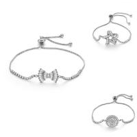 Pulseras de latón Zircon cúbico, metal, chapado en platina real, ajustable & cadena de caja & diferentes estilos para la opción & para mujer & con circonia cúbica, libre de níquel, plomo & cadmio, longitud:aproximado 7.5 Inch, Vendido por Sarta