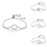 Pulseras de latón Zircon cúbico, metal, chapado en platina real, ajustable & cadena de caja & diferentes estilos para la opción & para mujer & con circonia cúbica, libre de níquel, plomo & cadmio, longitud:aproximado 7.5 Inch, Vendido por Sarta