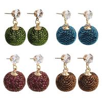 Cloth Drop Earring, with Zinc Alloy, stainless steel post pin, Round, gold color plated, for woman & with rhinestone 