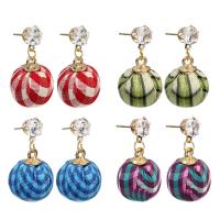 Cloth Drop Earring, with Zinc Alloy, stainless steel post pin, Round, gold color plated, for woman & with rhinestone 