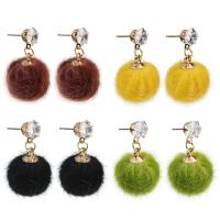 Peluche Boucle d'oreille goutte, avec alliage de zinc, acier inoxydable puce boucle d'oreille, Rond, Placage de couleur d'or, pour femme & avec strass, plus de couleurs à choisir Vendu par paire