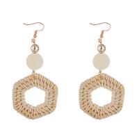 Canne Boucle d'oreille goutte, avec bois & alliage de zinc, acier inoxydable boucle d'oreille crochet, hexagone, Placage de couleur d'or, pour femme Vendu par paire