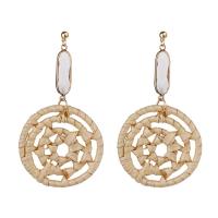 Canne Boucle d'oreille goutte, avec verre & alliage de zinc, acier inoxydable puce boucle d'oreille, Plat rond, Placage de couleur d'or, pour femme & facettes, plus de couleurs à choisir Vendu par paire