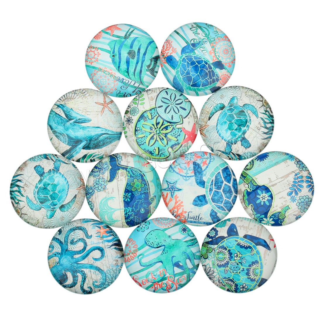 Time Gem Cabochon, Glass, Flat Round, time gem jewelry & mixed pattern & different size for choice & flat back & decal, 20PCs/Bag, Sold By Bag