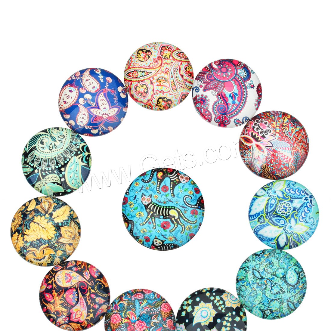 Time Gem Cabochon, Glass, Flat Round, time gem jewelry & mixed pattern & different size for choice & flat back & decal, 20PCs/Bag, Sold By Bag