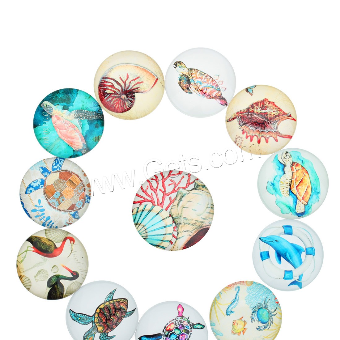 Temps Gem Cabochon, verre, Plat rond, temps bijou bijoux & modèle mixte & normes différentes pour le choix & dos plat & décalque, 20PC/sac, Vendu par sac