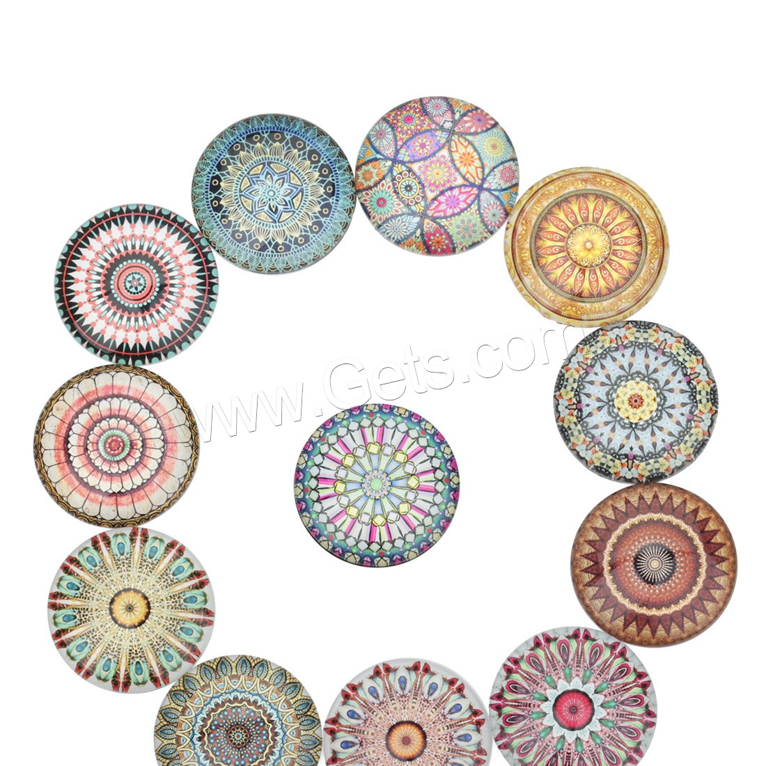 Temps Gem Cabochon, verre, Plat rond, temps bijou bijoux & modèle mixte & normes différentes pour le choix & dos plat & décalque, 20PC/sac, Vendu par sac