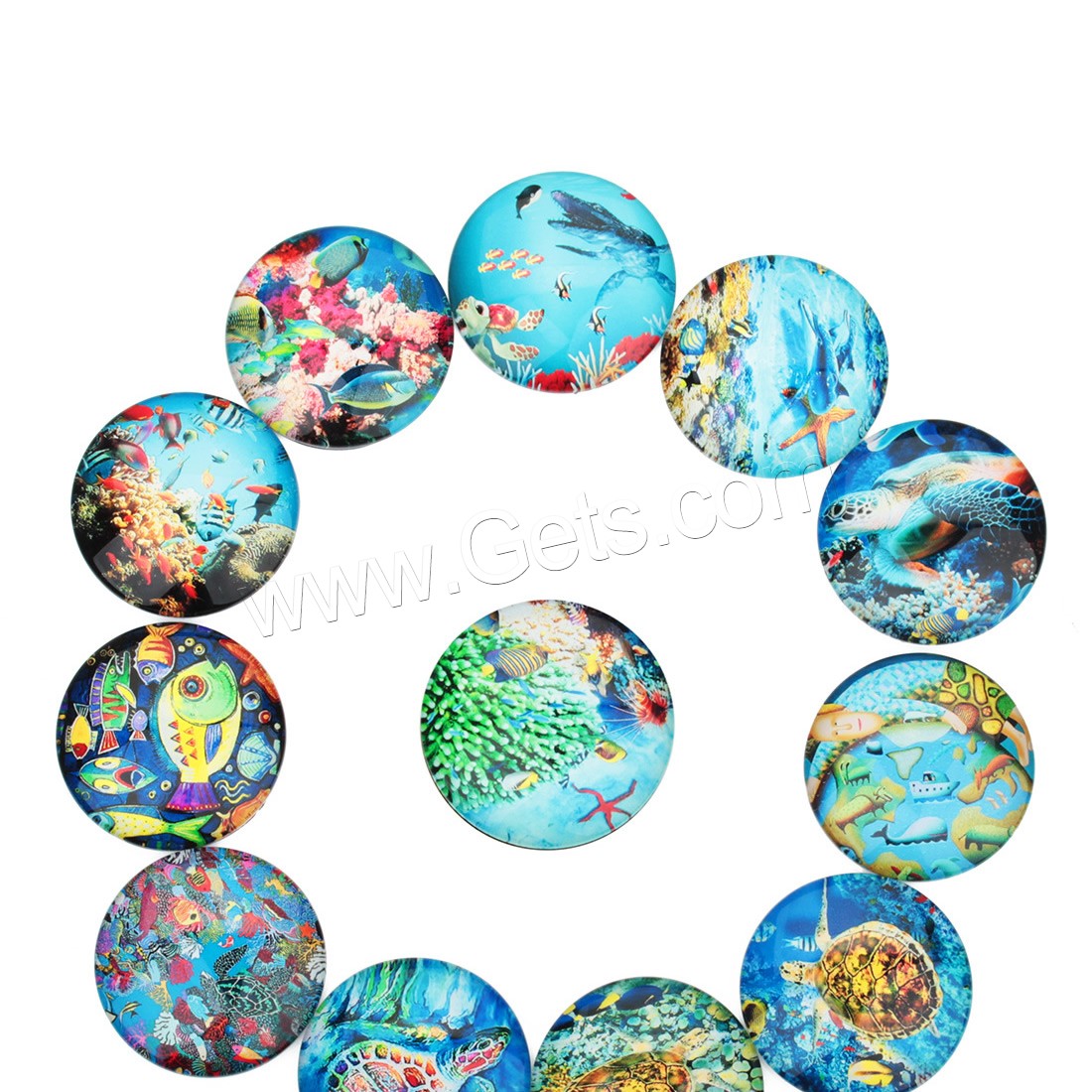 Tiempo Gem Cabochon, Vidrio, Redondo aplanado, joyas joya tiempo & patrón mixto & diverso tamaño para la opción & espalda plana & calcomanía, 20PCs/Bolsa, Vendido por Bolsa