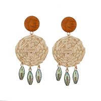 Canne Boucle d'oreille goutte, avec verre & bois & alliage de zinc, acier inoxydable puce boucle d'oreille, Plat rond, Placage de couleur d'or, pour femme & facettes Vendu par paire