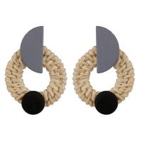 Canne Boucle d'oreille goutte, avec bois & alliage de zinc, acier inoxydable puce boucle d'oreille, Plat rond, Placage de couleur d'or, pour femme, plus de couleurs à choisir Vendu par paire