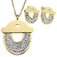 Edelstahl Mode Schmuckset, Ohrring & Halskette, mit Ton, goldfarben plattiert, Oval-Kette & für Frau, 32x41mm, 2mm, 15x16mm, Länge:17 , verkauft von setzen