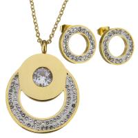 Edelstahl Mode Schmuckset, Ohrring & Halskette, mit Ton, Kreisring, goldfarben plattiert, Oval-Kette & für Frau, 30x39mm, 2mm, 14mm, Länge:17 , verkauft von setzen