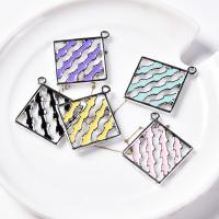 Zinc Alloy Enamel Pendants, Square, platinum color plated Approx 2mm 